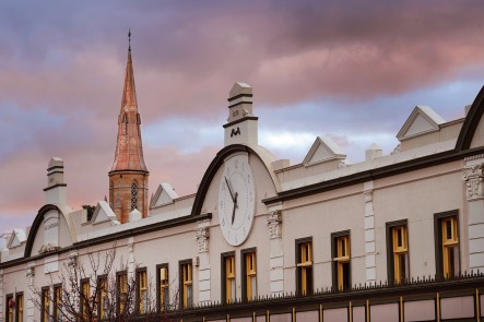 A photo of the Mudgee Town Centre with St. Marys steeple in the background. Photo by Amber Hooper.